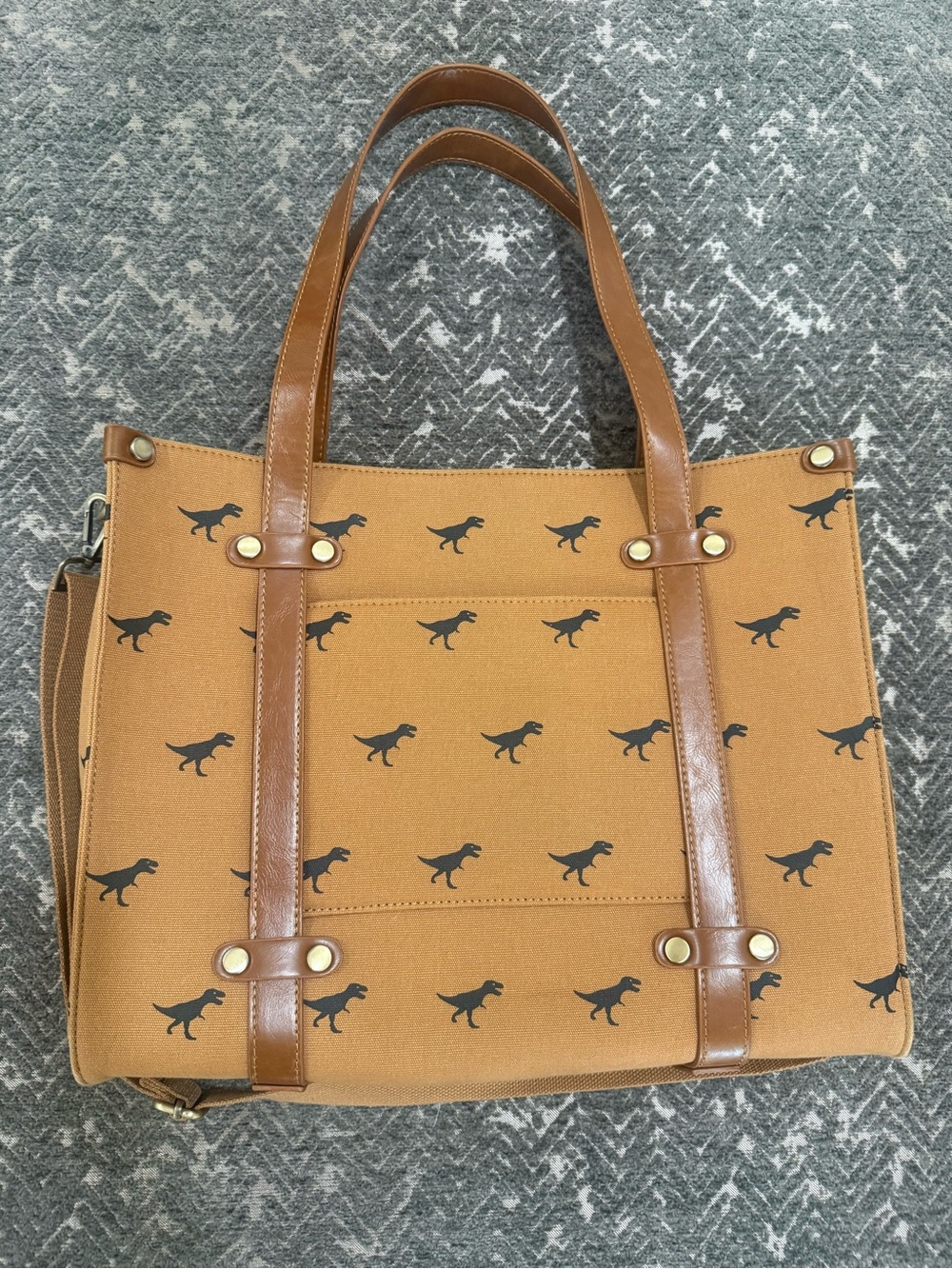 ModCloth Camp Director Dinosaur T-Rex Canvas Tote Bag Crossbody Brown